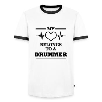 My heart belongs to a drummer - Men's Ringer Shirt - white/black - Front - AI Model Female 172 light (172cm) & AI Model Male 178 dark (178cm)