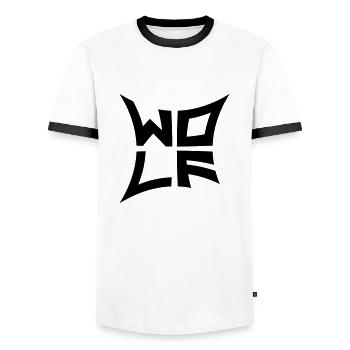 Wild Wolf Logo - Men's Ringer Shirt - white/black - Front - AI Model Female 172 light (172cm) & AI Model Male 178 dark (178cm)