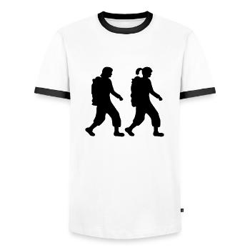2 girlfriends hiking - Men's Ringer Shirt - white/black - Front - AI Model Female 172 light (172cm) & AI Model Male 178 dark (178cm)