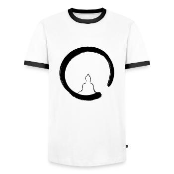 Buddha Enso Line Art - Minimalistisch - Männer Kontrast-T-Shirt - Weiß/Schwarz - Vorne - AI Model Female 172 light (172cm) & AI Model Male 178 dark (178cm)