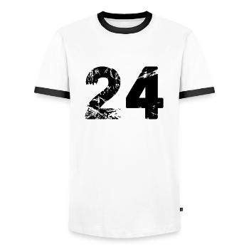 24 - Men's Ringer Shirt - white/black - Front - AI Model Female 172 light (172cm) & AI Model Male 178 dark (178cm)