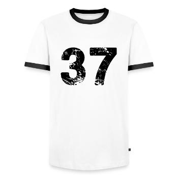 37 - Men's Ringer Shirt - white/black - Front - AI Model Female 172 light (172cm) & AI Model Male 178 dark (178cm)