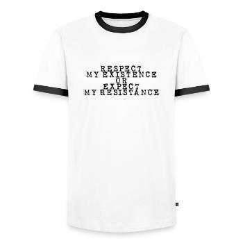 Respect My Existence or Expect My Resistance 7 - Men's Ringer Shirt - white/black - Front - AI Model Female 172 light (172cm) & AI Model Male 178 dark (178cm)
