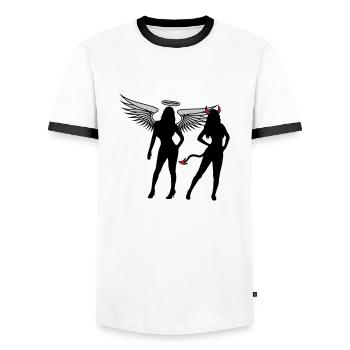 Engel Teufel Girls - Männer Kontrast-T-Shirt - Weiß/Schwarz - Vorne - AI Model Female 172 light (172cm) & AI Model Male 178 dark (178cm)