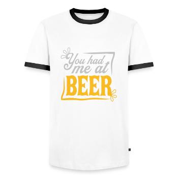 La bière dit persuadée - T-shirt contrasté Homme - blanc/noir - Devant - AI Model Female 172 light (172cm) & AI Model Male 178 dark (178cm)