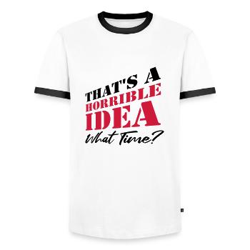 Dire drôle d’idée terrible - T-shirt contrasté Homme - blanc/noir - Devant - AI Model Female 172 light (172cm) & AI Model Male 178 dark (178cm)