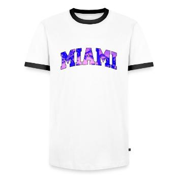 Logo Miami : Design collégial ambiance tropicale - T-shirt contrasté Homme - blanc/noir - Devant - AI Model Female 172 light (172cm) & AI Model Male 178 dark (178cm)