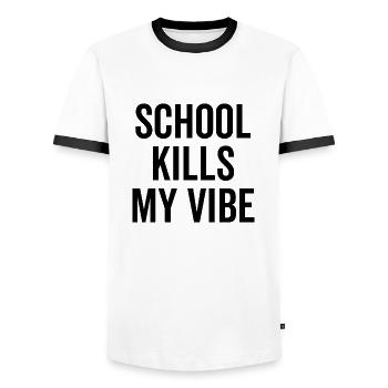 L’école tue mon ambiance - T-shirt contrasté Homme - blanc/noir - Devant - AI Model Female 172 light (172cm) & AI Model Male 178 dark (178cm)