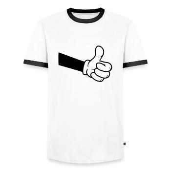 Confirm OK Comic Hand - Men's Ringer Shirt - white/black - Front - AI Model Female 172 light (172cm) & AI Model Male 178 dark (178cm)