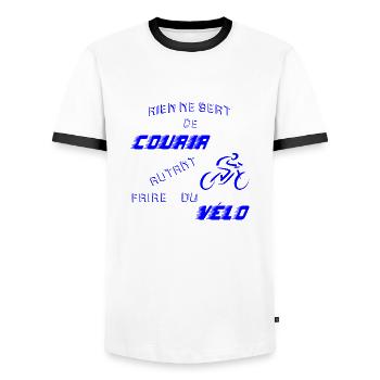 Rien ne sert de courir autant faire du vélo - T-shirt contrasté Homme - blanc/noir - Devant - AI Model Female 172 light (172cm) & AI Model Male 178 dark (178cm)