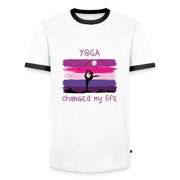Yoga changed my life - Männer Kontrast-T-Shirt - Weiß/Schwarz - Vorne - AI Model Female 172 light (172cm) & AI Model Male 178 dark (178cm)