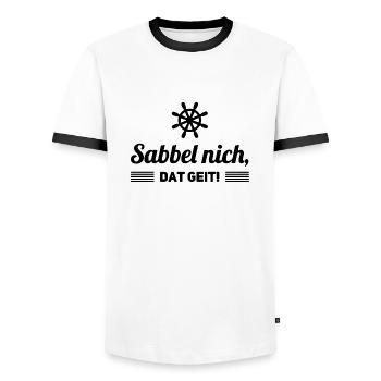 Sabbel nich dat geit Spruch Plattdeutsch - Männer Kontrast-T-Shirt - Weiß/Schwarz - Vorne - AI Model Female 172 light (172cm) & AI Model Male 178 dark (178cm)