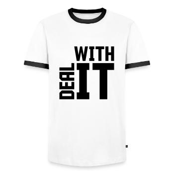 Deal with it Quote - Men's Ringer Shirt - white/black - Front - AI Model Female 172 light (172cm) & AI Model Male 178 dark (178cm)