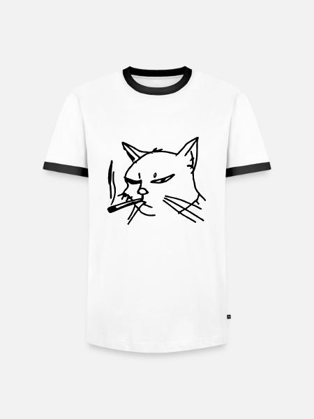 Smoking Cat Line Art - Men's Ringer Shirt - white/black