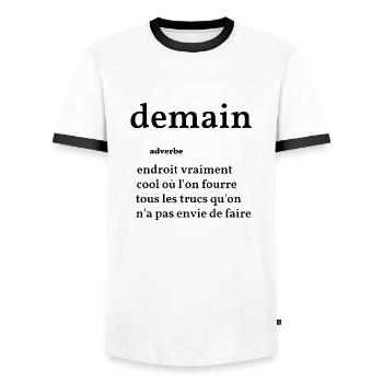 demain - T-shirt contrasté Homme - blanc/noir - Devant - AI Model Female 172 light (172cm) & AI Model Male 178 dark (178cm)