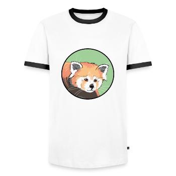 Roter Panda getragen - Männer Kontrast-T-Shirt - Weiß/Schwarz - Vorne - AI Model Female 172 light (172cm) & AI Model Male 178 dark (178cm)