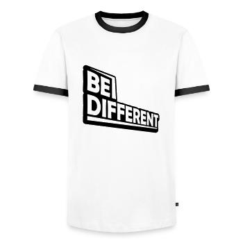 Be different Logo Design - Men's Ringer Shirt - white/black - Front - AI Model Female 172 light (172cm) & AI Model Male 178 dark (178cm)