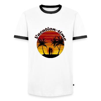 Vacation time - Men's Ringer Shirt - white/black - Front - AI Model Female 172 light (172cm) & AI Model Male 178 dark (178cm)