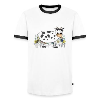 Cow - Men's Ringer Shirt - white/black - Front - AI Model Female 172 light (172cm) & AI Model Male 178 dark (178cm)