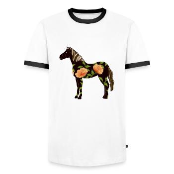 Caballo - Camiseta contraste hombre - blanca/negro - delante - AI Model Female 172 light (172cm) & AI Model Male 178 dark (178cm)