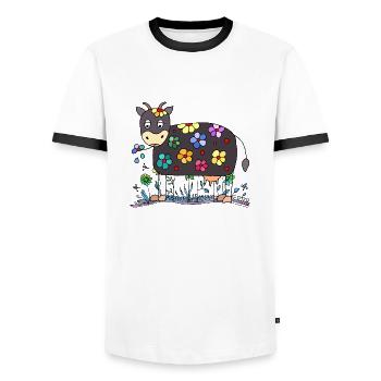 Cow - Men's Ringer Shirt - white/black - Front - AI Model Female 172 light (172cm) & AI Model Male 178 dark (178cm)