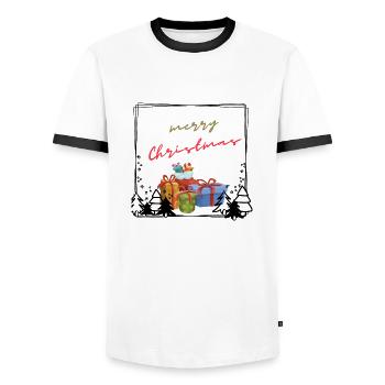 merry Christmas - Men's Ringer Shirt - white/black - Front - AI Model Female 172 light (172cm) & AI Model Male 178 dark (178cm)
