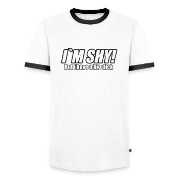 Im shy but i have a big dick | white - Männer Kontrast-T-Shirt - Weiß/Schwarz - Vorne - AI Model Female 172 light (172cm) & AI Model Male 178 dark (178cm)