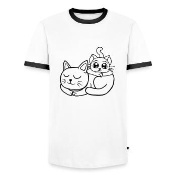 Chillende Katzen Freunde aufeinander - Männer Kontrast-T-Shirt - Weiß/Schwarz - Vorne - AI Model Female 172 light (172cm) & AI Model Male 178 dark (178cm)