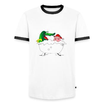 krokodil nilpferd badewanne weihnachten christmas - Männer Kontrast-T-Shirt - Weiß/Schwarz - Vorne - AI Model Female 172 light (172cm) & AI Model Male 178 dark (178cm)