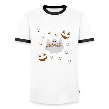 Halloween ghost fantome citrouilles peur - T-shirt contrasté Homme - blanc/noir - Devant - AI Model Female 172 light (172cm) & AI Model Male 178 dark (178cm)