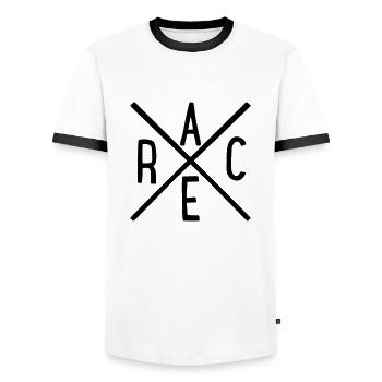 rennen - Männer Kontrast-T-Shirt - Weiß/Schwarz - Vorne - AI Model Female 172 light (172cm) & AI Model Male 178 dark (178cm)