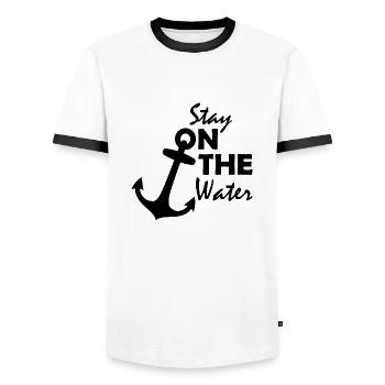 Restez sur l’eau - T-shirt contrasté Homme - blanc/noir - Devant - AI Model Female 172 light (172cm) & AI Model Male 178 dark (178cm)