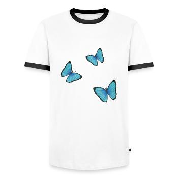 papillons bleus - T-shirt contrasté Homme - blanc/noir - Devant - AI Model Female 172 light (172cm) & AI Model Male 178 dark (178cm)