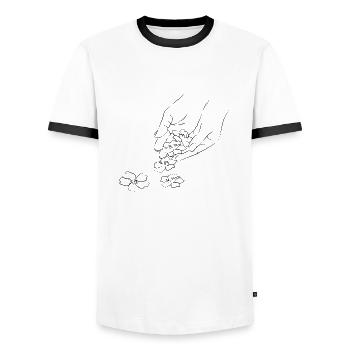 Line Art Hand - Men's Ringer Shirt - white/black - Front - AI Model Female 172 light (172cm) & AI Model Male 178 dark (178cm)