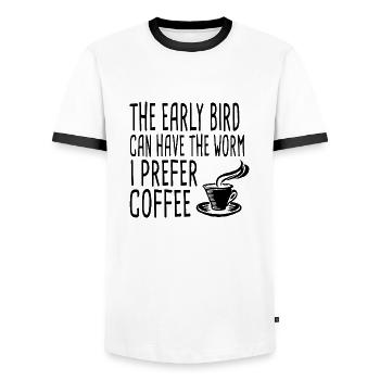 The Early Bird Can Have The Worm - I Prefer Coffee - Männer Kontrast-T-Shirt - Weiß/Schwarz - Vorne - AI Model Female 172 light (172cm) & AI Model Male 178 dark (178cm)