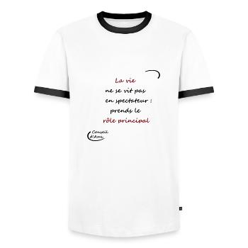 10 - Rôle principal - T-shirt contrasté Homme - blanc/noir - Devant - AI Model Female 172 light (172cm) & AI Model Male 178 dark (178cm)