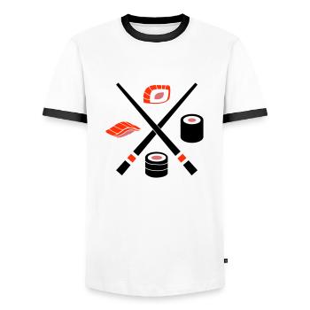 Sushi - T-shirt contrasté Homme - blanc/noir - Devant - AI Model Female 172 light (172cm) & AI Model Male 178 dark (178cm)