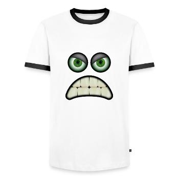 Angry face of a cute creature - Men's Ringer Shirt - white/black - Front - AI Model Female 172 light (172cm) & AI Model Male 178 dark (178cm)