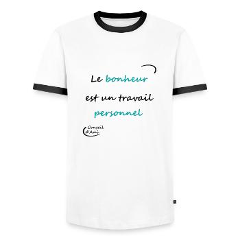 50 - Bonheur - T-shirt contrasté Homme - blanc/noir - Devant - AI Model Female 172 light (172cm) & AI Model Male 178 dark (178cm)