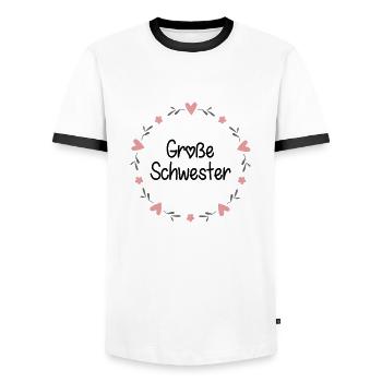 Große Schwester - Männer Kontrast-T-Shirt - Weiß/Schwarz - Vorne - AI Model Female 172 light (172cm) & AI Model Male 178 dark (178cm)