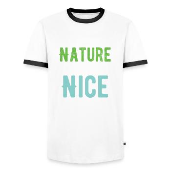 Nature is always nice - Men's Ringer Shirt - white/black - Front - AI Model Female 172 light (172cm) & AI Model Male 178 dark (178cm)