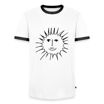 Sun Summer Watercolor Nature Beach Sky Vector 2 - Men's Ringer Shirt - white/black - Front - AI Model Female 172 light (172cm) & AI Model Male 178 dark (178cm)