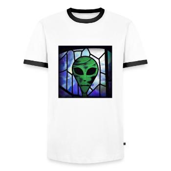 Stained glass alien - Men's Ringer Shirt - white/black - Front - AI Model Female 172 light (172cm) & AI Model Male 178 dark (178cm)