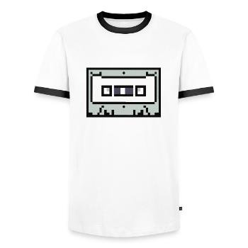 Cassette Idée cadeau rétro pixélisée - T-shirt contrasté Homme - blanc/noir - Devant - AI Model Female 172 light (172cm) & AI Model Male 178 dark (178cm)
