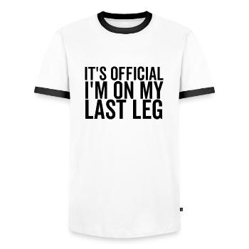 C’est officiel que je suis sur ma dernière jambe - T-shirt contrasté Homme - blanc/noir - Devant - AI Model Female 172 light (172cm) & AI Model Male 178 dark (178cm)