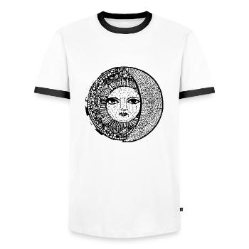 Sun Moon Mosaic Astrology mystical symbol 06 - Men's Ringer Shirt - white/black - Front - AI Model Female 172 light (172cm) & AI Model Male 178 dark (178cm)