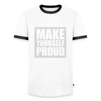 make yourself proud Zitat - Männer Kontrast-T-Shirt - Weiß/Schwarz - Vorne - AI Model Female 172 light (172cm) & AI Model Male 178 dark (178cm)