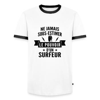 cadeau humour surfeur - T-shirt contrasté Homme - blanc/noir - Devant - AI Model Female 172 light (172cm) & AI Model Male 178 dark (178cm)