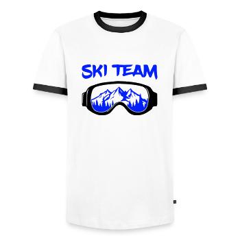Équipe de ski - T-shirt contrasté Homme - blanc/noir - Devant - AI Model Female 172 light (172cm) & AI Model Male 178 dark (178cm)