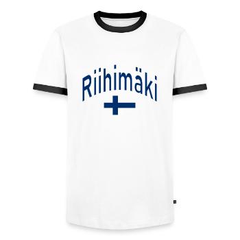 Riihimäki drapeau finlandais - T-shirt contrasté Homme - blanc/noir - Devant - AI Model Female 172 light (172cm) & AI Model Male 178 dark (178cm)